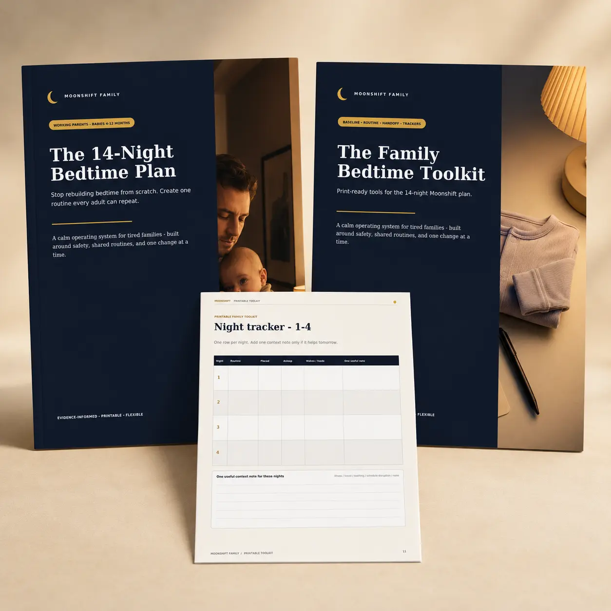 Complete Moonshift Family Bundle with 14-Night Bedtime Plan, Family Bedtime Toolkit, and night tracker